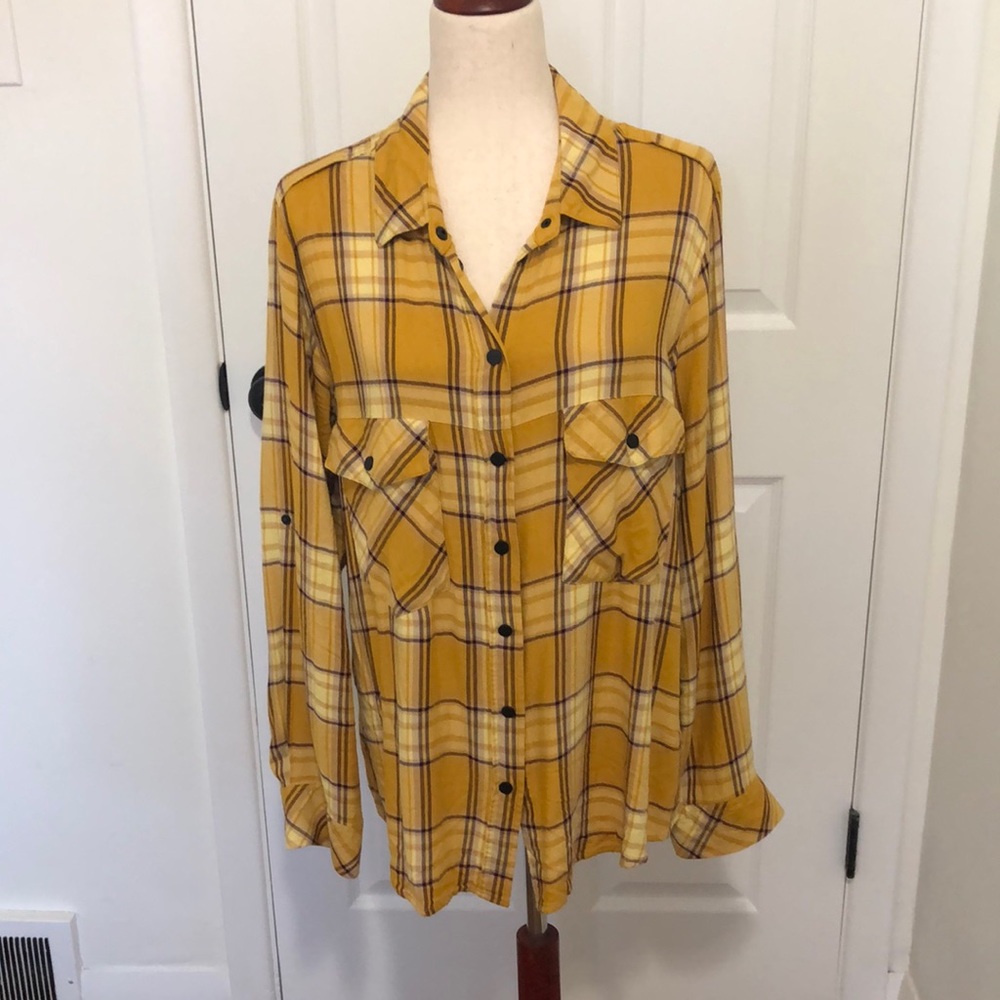 Sanctuary Long Sleeve Button-Down Plaid Shirt